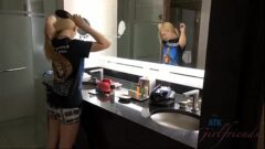 A raven haired girl sucks a cock and she lands her pussy on it
